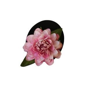 1990s Pink & White Layered Fabric 3D Blooming Flower Leaves Stem Pin Brooch